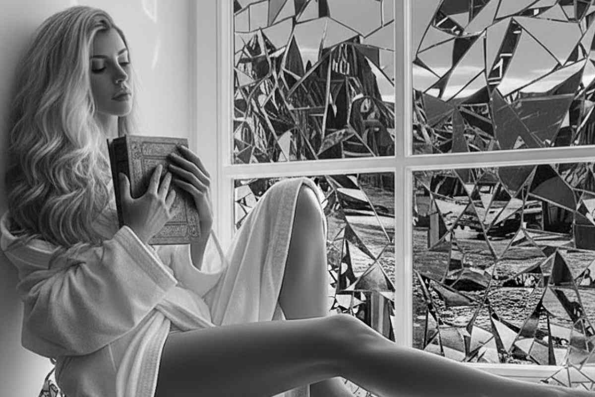 Eleonora Crippa accanto a specchi rotti